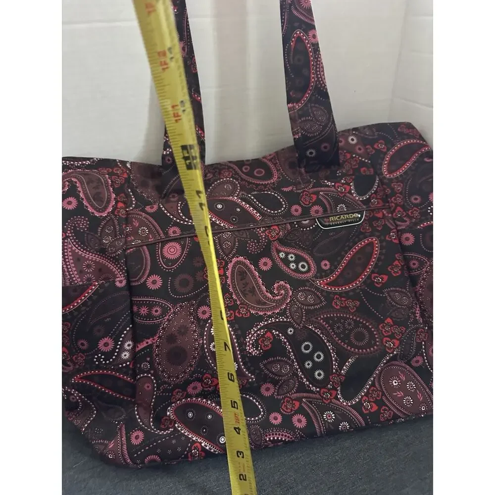 Ricardo Beverly Hills Paisley Travel Tote Bag Large Shoulder Carry On Burgundy